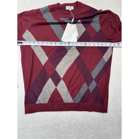 Erdos Mens Xl PURE CASHMERE Jumper Sweater CRANBERRY RED Vneck Pullover mens LG - Picture 7 of 7
